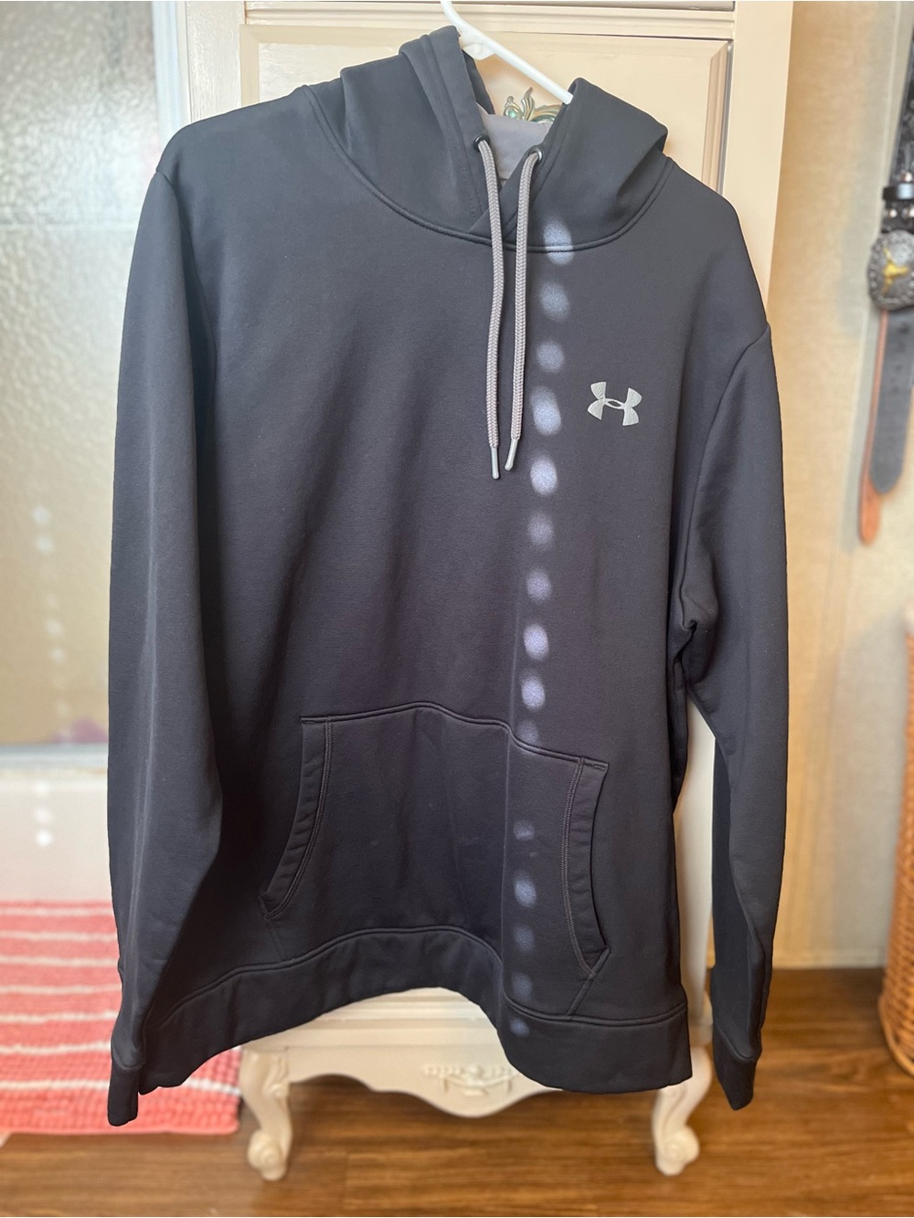 Under Armour Men's Black Crewneck Hoodie with Gray Drawstrings